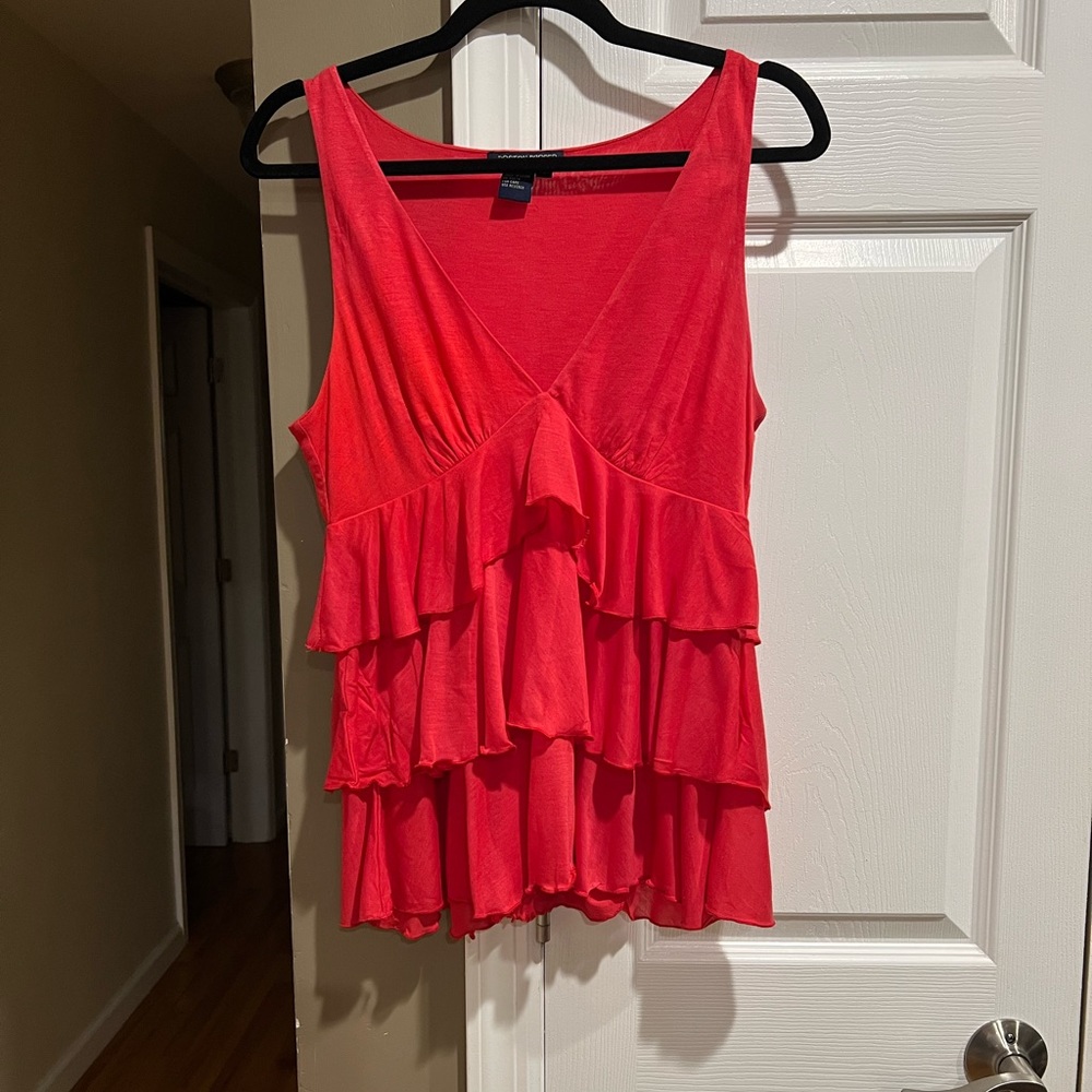 Boston Proper Red Draped Ruffle Tank Top